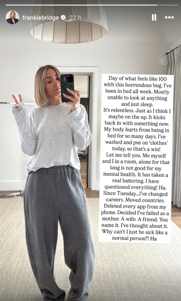 An Instagram's Instagram of Frankie Bridge in his health struggle.